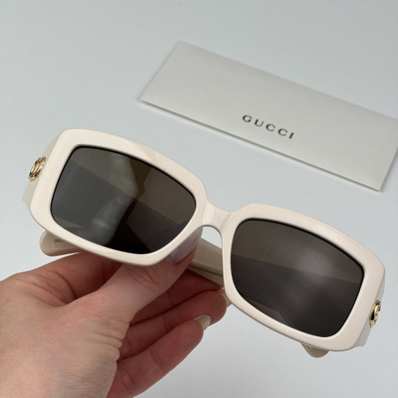 Gucci GG1403SK 004 BRAND NEW Sunglasses Ivory Brown Unisex Rectangle - Picture 2 of 14